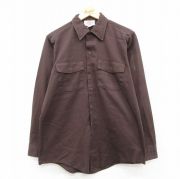 L★古着 ディッキーズ 長袖 ワーク シャツ メンズ 90年代 90s USA製 こげ茶【spe】 26feb17