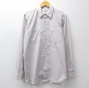 L★古着 長袖 ワーク シャツ メンズ 90年代 90s ロング丈 USA製 赤他 ストライプ【spe】 26feb24
