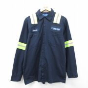 XL★古着 CINTAS 長袖 ワーク シャツ メンズ JONES HEARTZ リフレクター 紺他【spe】 26feb26