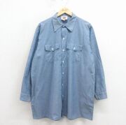 XL★古着 ディッキーズ 長袖 シャンブレー ワーク シャツ メンズ 90年代 90s ロング丈 USA製 薄紺【spe】 26apr15