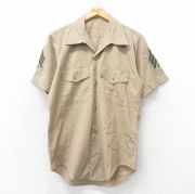 M★古着 半袖 ミリタリー シャツ メンズ 70年代 70s 開襟 オープンカラー USA製 ベージュ カーキ 25jun12 中古 トップス