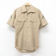 S★古着 半袖 ミリタリー シャツ メンズ 80年代 80s 開襟 オープンカラー USA製 ベージュ カーキ 25jul07 中古 トップス