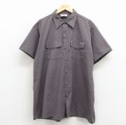 XL★古着 ディッキーズ 半袖 ワーク シャツ メンズ 80年代 80s 大きいサイズ ロング丈 USA製 濃グレー【spe】 26mar31