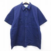 90s usa ビンテージ コットン ノーカラー ネイビー 半袖シャツ 古着 古着 90s USA製 Carhartt ホワイト×ブルー ストライプ 半袖 シャツ L