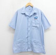 XL★古着 半袖 ワーク シャツ メンズ 郵便局 大きいサイズ 開襟 オープンカラー USA製 ライトブルー【spe】 26may22