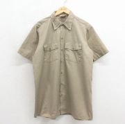 XL★古着 ディッキーズ 半袖 ワーク シャツ メンズ 90年代 90s ロング丈 USA製 ベージュ【spe】 26jun12
