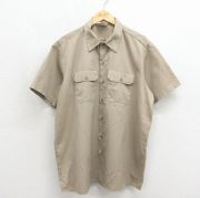 XL★古着 ディッキーズ 半袖 ワーク シャツ メンズ 90年代 90s ロング丈 USA製 ベージュ【spe】 26jun15