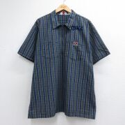 XL★古着 ベンデイビス 半袖 ハーフジップ ワーク シャツ メンズ 00年代 00s MINISTRY 大きいサイズ ネイビー チェック【spe】 26jun22
