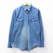 XL★古着 ラングラー Wrangler 長袖 ウエスタン シャツ メンズ 90年代 90s コットン USA製 紺 ネイビー デニム 【spe】 25sep18 中古 トップス