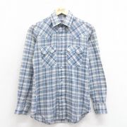 S★古着 リーバイス Levis 長袖 ウエスタン シャツ メンズ 80年代 80s ビッグE 薄紺 ネイビー チェック 【spe】 25oct29 中古 トップス