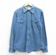 L★古着 ビッグマック BIG MAC 長袖 ウエスタン シャツ メンズ 70年代 70s コットン 紺 ネイビー デニム 【spe】 25oct30 中古 トップス