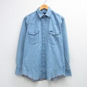 L★古着 ラングラー 長袖 ウエスタン シャツ メンズ コットン 薄紺 デニム【spe】 26feb25