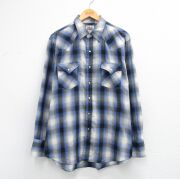 XL★古着 ELY 長袖 ウエスタン シャツ メンズ 90年代 90s 紺他 オンブレ チェック【spe】 26feb25