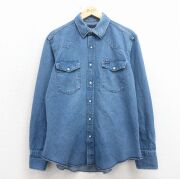 XL★古着 ラングラー 長袖 ウエスタン シャツ メンズ コットン 紺 デニム【spe】 26mar05