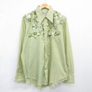 XL★古着 KARMAN 長袖 ウエスタン シャツ メンズ 70年代 70s 花 USA製 グリーン【spe】 26jun25
