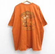 XL★古着 ハーレーダビッドソン Harley Davidson 半袖 Tシャツ メンズ バイク ブタ Rocky top 大きいサイズ ロング丈 コットン クルーネック オレンジ 【spe】 25aug22 中古
