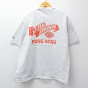 XL★古着 ハーレーダビッドソン 半袖 ビンテージ Tシャツ メンズ 90年代 90s ビッグロゴ ヘンリーネック USA製 薄グレー 霜降り【spe】 26apr08
