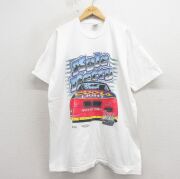 XL★古着 フルーツオブザルーム 半袖 ビンテージ Tシャツ メンズ 90年代 90s レーシングカー 大きいサイズ ロング丈 コットン クルーネック USA製 白【spe】 26apr18