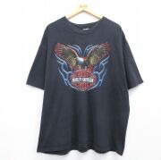 XL★古着 ハーレーダビッドソン 半袖 Tシャツ メンズ ビッグロゴ 大きいサイズ コットン クルーネック ブラック【spe】 26jun18