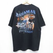 XL★古着 ハーレーダビッドソン 半袖 Tシャツ メンズ ビッグロゴ バイク 大きいサイズ コットン クルーネック ブラック【spe】 26jun18