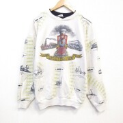 XL★古着 ART UNLIMITED 長袖 スウェット メンズ 90年代 90s 汽車 大きいサイズ クルーネック USA製 薄ベージュ【spe】 25nov11