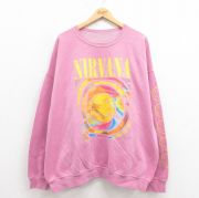 XL★古着 長袖 ロック バンド スウェット メンズ ニルバーナ ニルヴァーナ 大きいサイズ クルーネック ピンク 【spe】 25aug04 中古 スエット トレーナー トップス