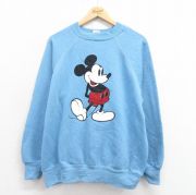 L★古着 長袖 スウェット メンズ 80年代 80s ディズニー DISNEY ミッキー MICKEY MOUSE ラグラン クルーネック 水色 【spe】 25aug21 中古 スエット トレーナー トップス