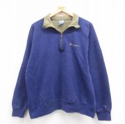 XL★古着 チャンピオン champion 長袖 ハーフジップ スウェット メンズ 90年代 90s ワンポイントロゴ USA製 紺 ネイビー 【spe】 25aug22 中古 スエット トレーナー トップス