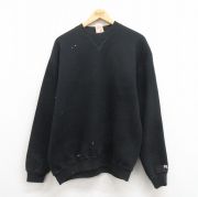 L★古着 ラッセル 長袖 スウェット メンズ 90年代 90s ワンポイントロゴ クルーネック USA製 黒 ブラック 【spe】 25sep04 中古 スエット トレーナー トップス
