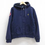 M★古着 ラルフローレン Ralph Lauren 長袖 ブランド スウェット フルジップ パーカー メンズ 90年代 90s ワンポイントロゴ 紺 ネイビー 内側ボア 【spe】 25sep04 中古 スエット トレーナー トップス