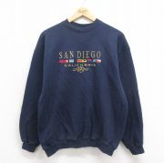 L★古着 TULTEX 長袖 スウェット メンズ 90年代 90s サンディエゴ 刺繍 クルーネック 紺 ネイビー 【spe】 25sep05 中古 スエット トレーナー トップス