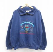 XL★古着 長袖 ハーフジップ スウェット メンズ 00年代 00s 釣り 刺繍 紺 ネイビー 【spe】 25sep06 中古 スエット トレーナー トップス