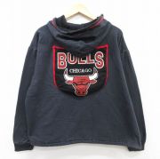 XL★古着 長袖 スウェット パーカー メンズ 90年代 90s NBA シカゴブルズ USA製 黒他 ブラック バスケットボール 【spe】 25sep08 中古 スエット トレーナー トップス