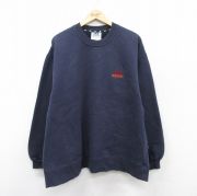 XL★古着 アディダス adidas 長袖 スウェット メンズ 90年代 90s ワンポイントロゴ 大きいサイズ クルーネック 紺 ネイビー 【spe】 25sep08 中古 スエット トレーナー トップス