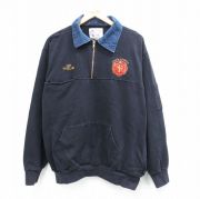 XL★古着 長袖 ハーフジップ スウェット メンズ 消防署 襟デニム ヒジ当て 黒他 ブラック 【spe】 25sep08 中古 スエット トレーナー トップス
