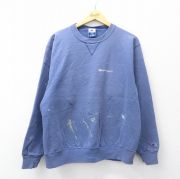 XL★古着 チャンピオン champion 長袖 スウェット メンズ 90年代 90s ワンポイントロゴ クルーネック 薄紺 ネイビー 【spe】 25sep08 中古 スエット トレーナー トップス