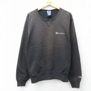 XL★古着 チャンピオン champion 長袖 スウェット メンズ 90年代 90s ワンポイントロゴ ボロ 大きいサイズ クルーネック 黒 ブラック 【spe】 25sep08 中古 スエット トレーナー トップス