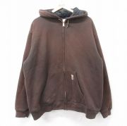 XL★古着 カーハート Carhartt 長袖 フルジップ スウェット パーカー メンズ 大きいサイズ 茶 ブラウン 内側キルティング 【spe】 25sep11 中古 スエット トレーナー トップス
