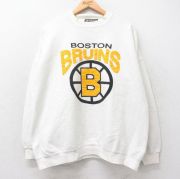 XL★古着 アメリカンイーグル American Eagle 長袖 スウェット メンズ 90年代 90s NHL ボストンブルーインズ 表起毛 大きいサイズ クルーネック USA製 生成り アイスホッケー 【spe】 25sep11 中古 スエット トレーナー トップス