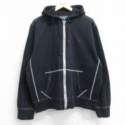 XL★古着 ラルフローレン Ralph Lauren 長袖 ブランド スウェット フルジップ パーカー メンズ 90年代 90s ワンポイントロゴ 黒 ブラック 【spe】 25sep12 中古 スエット トレーナー トップス