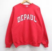 L★古着 チャンピオン champion 長袖 スウェット メンズ 90年代 90s デポール クルーネック 赤 レッド 【spe】 25sep13 中古 スエット トレーナー トップス
