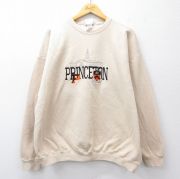 XL★古着 長袖 スウェット メンズ 90年代 90s PRINCETON 刺繍 大きいサイズ クルーネック USA製 ベージュ カーキ 【spe】 25sep17 中古 スエット トレーナー トップス