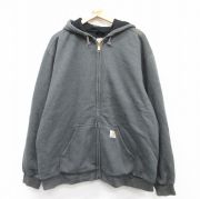 XL★古着 カーハート Carhartt 長袖 フルジップ スウェット パーカー メンズ ワンポイントロゴ 大きいサイズ 濃グレー 内側サーマル 【spe】 25sep17 中古 スエット トレーナー トップス