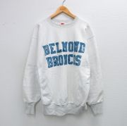 XL★古着 長袖 スウェット メンズ BELMOND BRONCOS 大きいサイズ クルーネック 白　ストライプ ホワイト 【spe】 25sep18 中古 スエット トレーナー トップス
