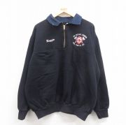 XL★古着 長袖 ハーフジップ スウェット メンズ 00年代 00s 消防署 大きいサイズ ヒジ当て 黒 ブラック 【spe】 25sep25 中古 スエット トレーナー トップス