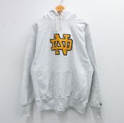 XL★古着 長袖 スウェット パーカー メンズ 90年代 90s ノートルダム 大きいサイズ USA製 薄グレー 霜降り 【spe】 25sep25 中古 スエット トレーナー トップス
