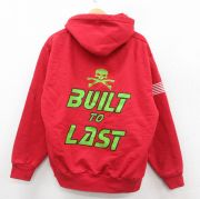 XL★古着 キャンバー 長袖 スウェット パーカー メンズ 90年代 90s BUILD TO LAST スカル USA製 赤 レッド 内側サーマル 【spe】 25sep25 中古 スエット トレーナー トップス