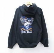 XL★古着 長袖 スウェット パーカー メンズ 00年代 00s バイク スカル 大きいサイズ 黒 ブラック 【spe】 25sep26 中古 スエット トレーナー トップス