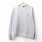 XL★古着 ラルフローレン Ralph Lauren 長袖 ブランド スウェット メンズ 90年代 90s ワンポイントロゴ 大きいサイズ コットン Vネック グレー 霜降り 【spe】 25sep27 中古 スエット トレーナー トップス