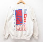 M★古着 ヘインズ Hanes 長袖 スウェット メンズ 80年代 80s NBA デトロイトピストンズ ラグラン クルーネック 生成り バスケットボール 【spe】 25sep27 中古 スエット トレーナー トップス